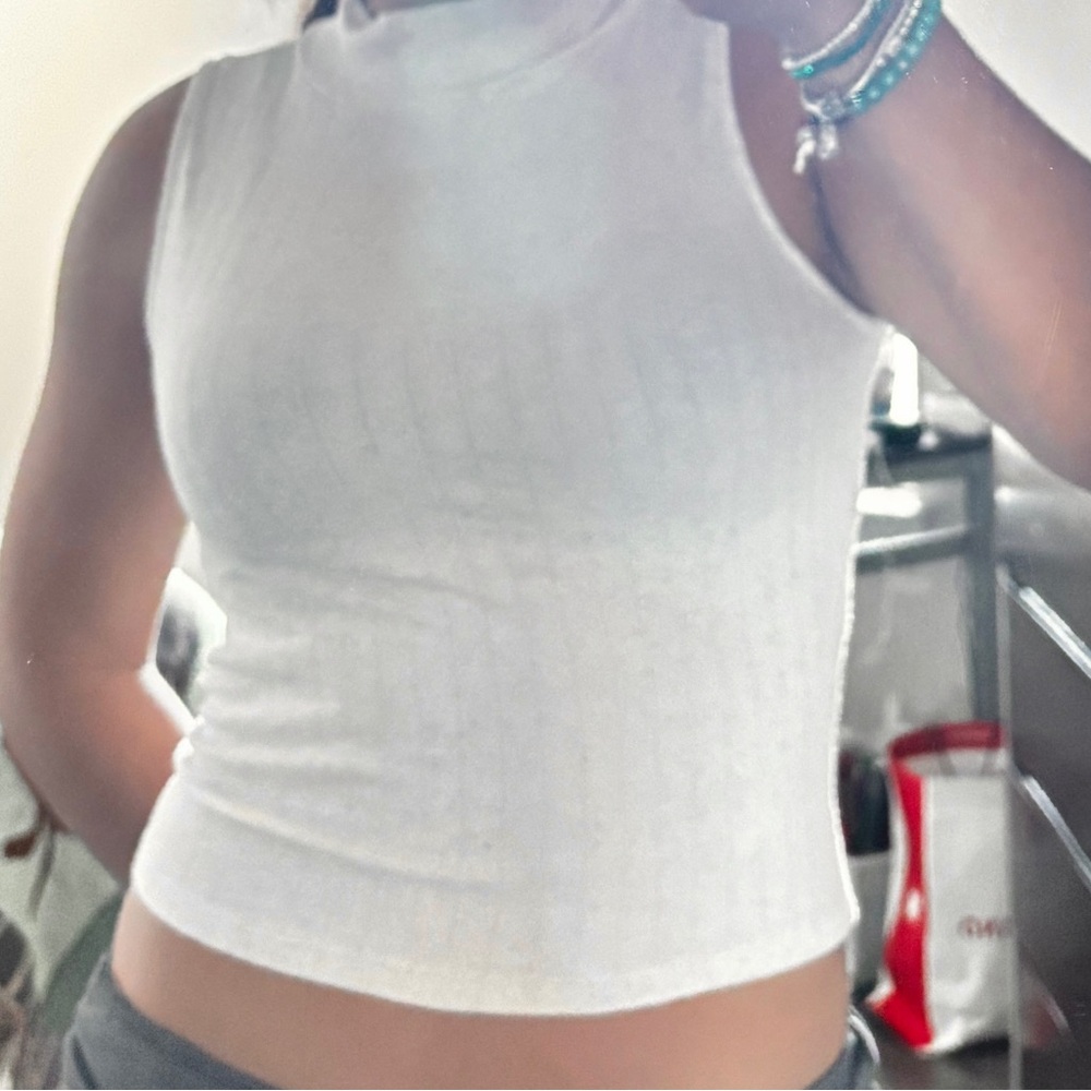 Off White Ribbed Sleeveless Top